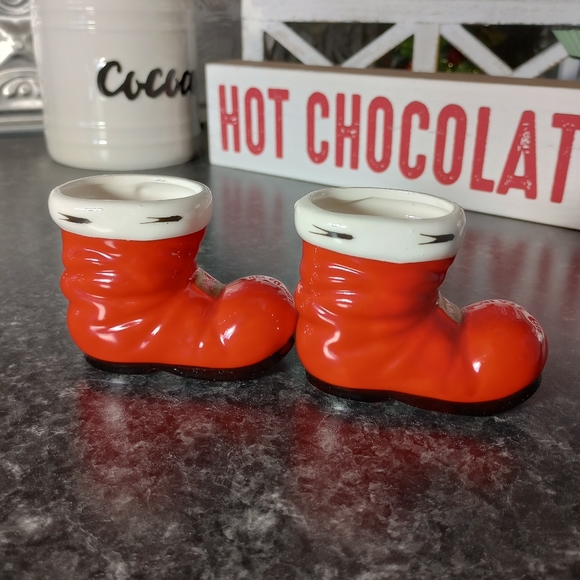 Lefton Japan Vintage 1950s Santa Boot Set of 2 Mistletoe Ceramic Hand Painted - Picture 5 of 8